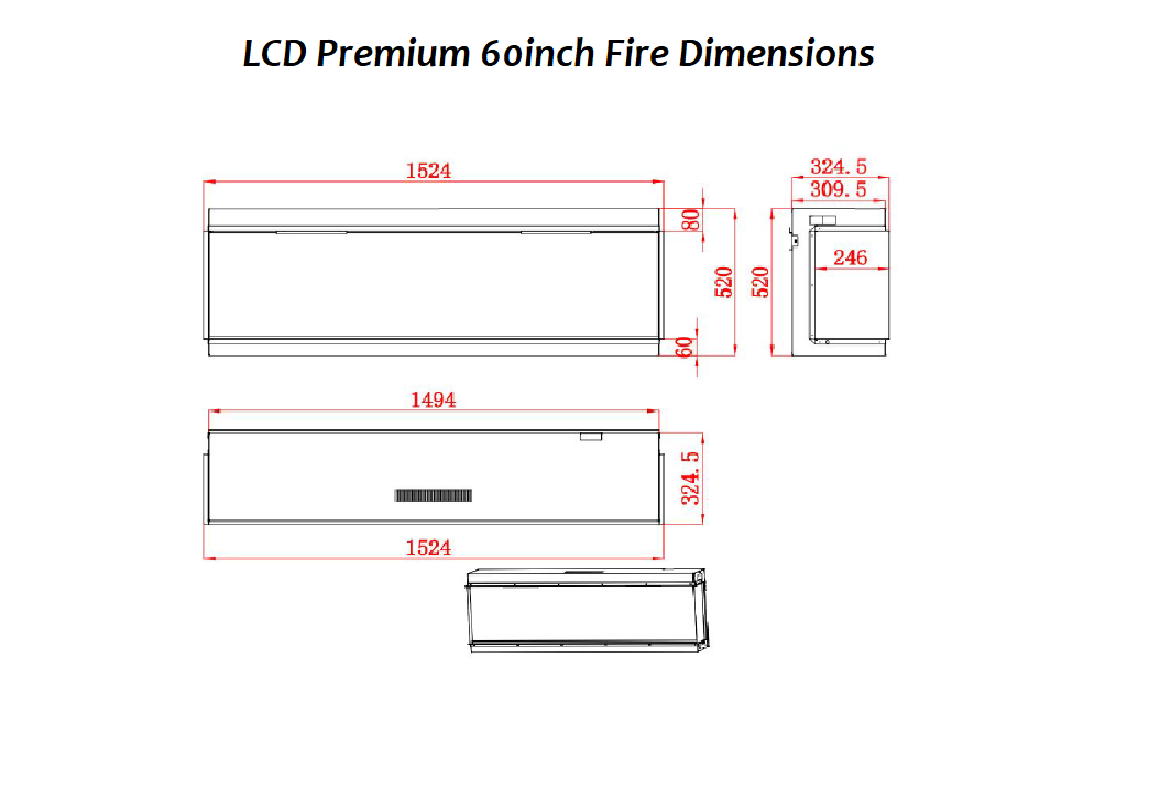 2025 TruFlame™ LCD Premium 60inch Wide 3 sided Media Wall Electric Fire with Aquarium