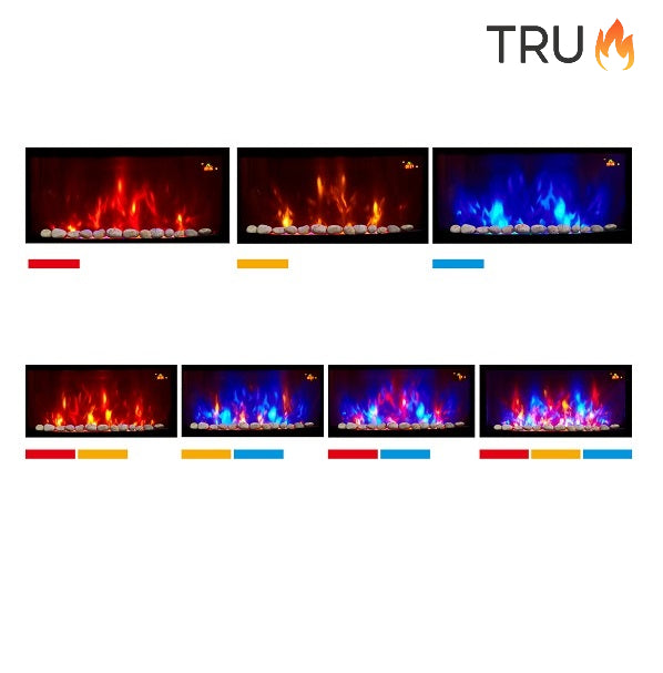 2025 TruFlame™ 89cm Wide Wall Mounted Curved Black Glass Electric Fire with Pebbles and GLOW effect