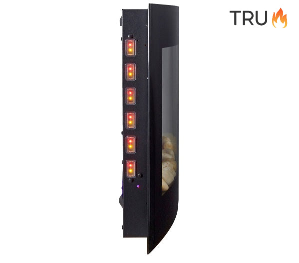 2025 TruFlame™ 89cm Wide Wall Mounted Curved Black Glass Electric Fire with Pebbles and GLOW effect