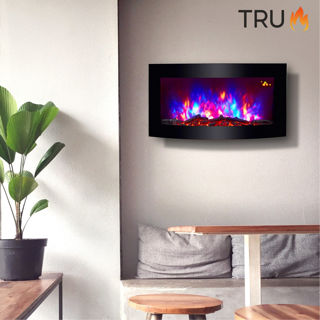 TruFlame 2019 NEW PREMIUM PRODUCT 50inch White Wall Mounted Electric Fire With 10 Colour Flames And Side Leds Pebbles Logs And Crystals TruFlame 2019 NEW PREMIUM PRODUCT 50inch White Wall Mounted Electric Fire With 10 Colour Flames And Side Leds Pebbles Logs And Crystals