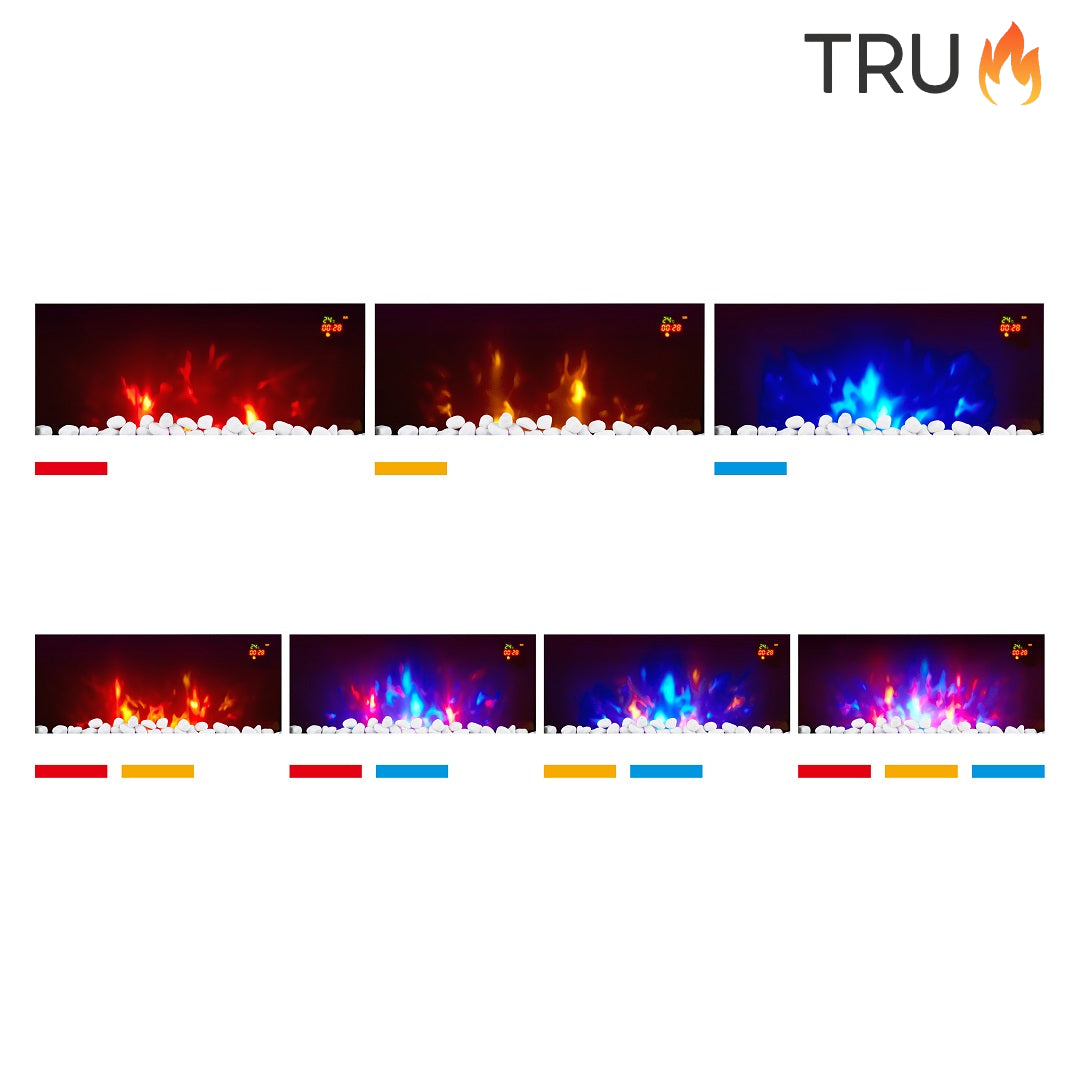 2025 TruFlame™ 73cm Wide Wall Mounted Flat Black Glass Electric Fire with GLOW sides
