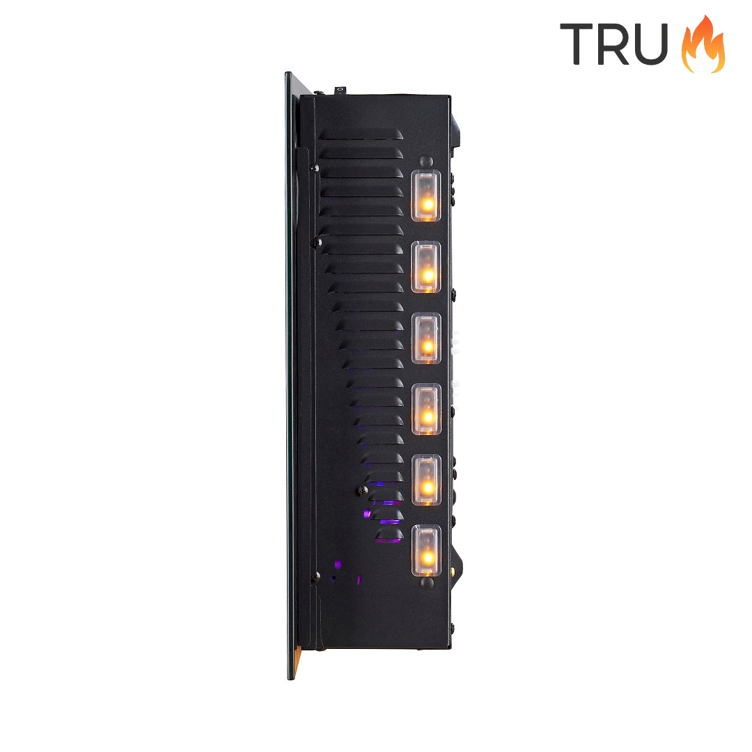 2025 TruFlame™ 73cm Wide Wall Mounted Flat Black Glass Electric Fire with GLOW sides