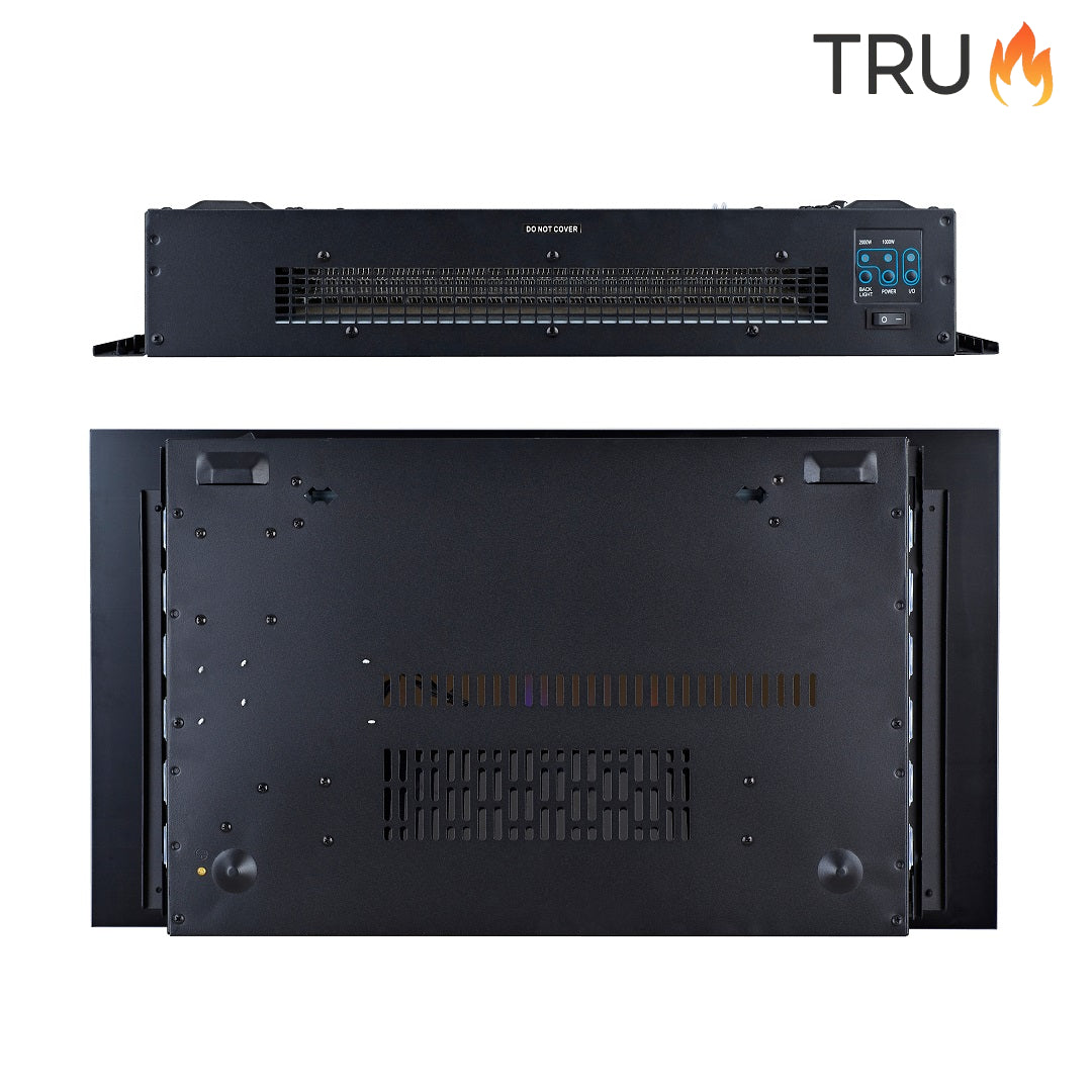 2025 TruFlame™ 73cm Wide Wall Mounted Flat Black Glass Electric Fire with GLOW sides