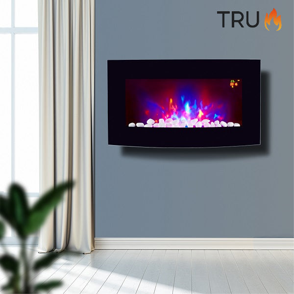 2025 TruFlame™ 72cm Wide Wall Mounted Arched Black Glass Electric Fire with GLOW sides