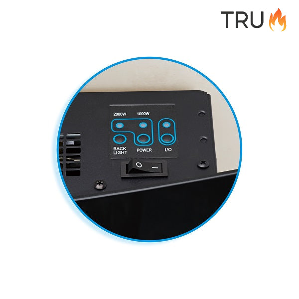 2025 TruFlame™ 72cm Wide Wall Mounted Arched Black Glass Electric Fire with GLOW sides