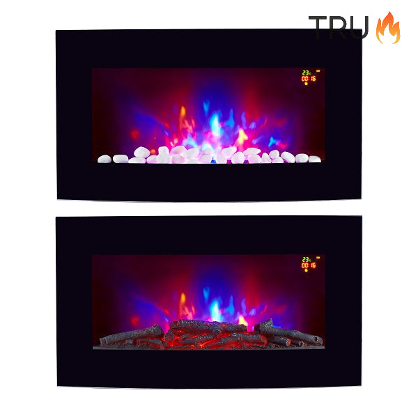 2025 TruFlame™ 72cm Wide Wall Mounted Arched Black Glass Electric Fire with GLOW sides