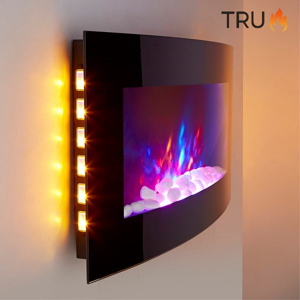 2025 TruFlame™ 72cm Wide Wall Mounted Arched Black Glass Electric Fire with GLOW sides