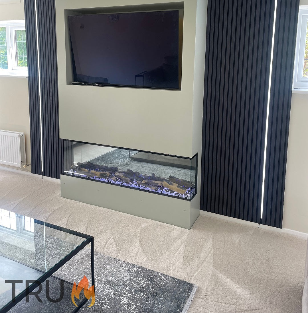 2025 TruFlame™ 72inch Wide 3 sided Media Wall Electric Fire