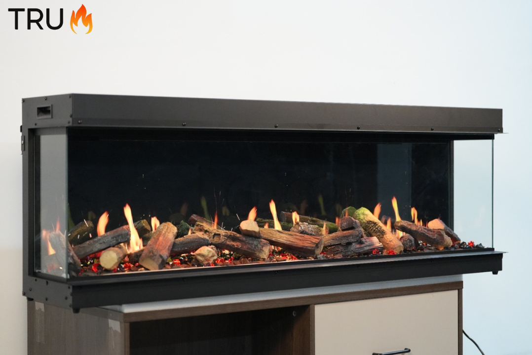 2025 TruFlame™ LCD Premium 60inch Wide 3 sided Media Wall Electric Fire with Aquarium