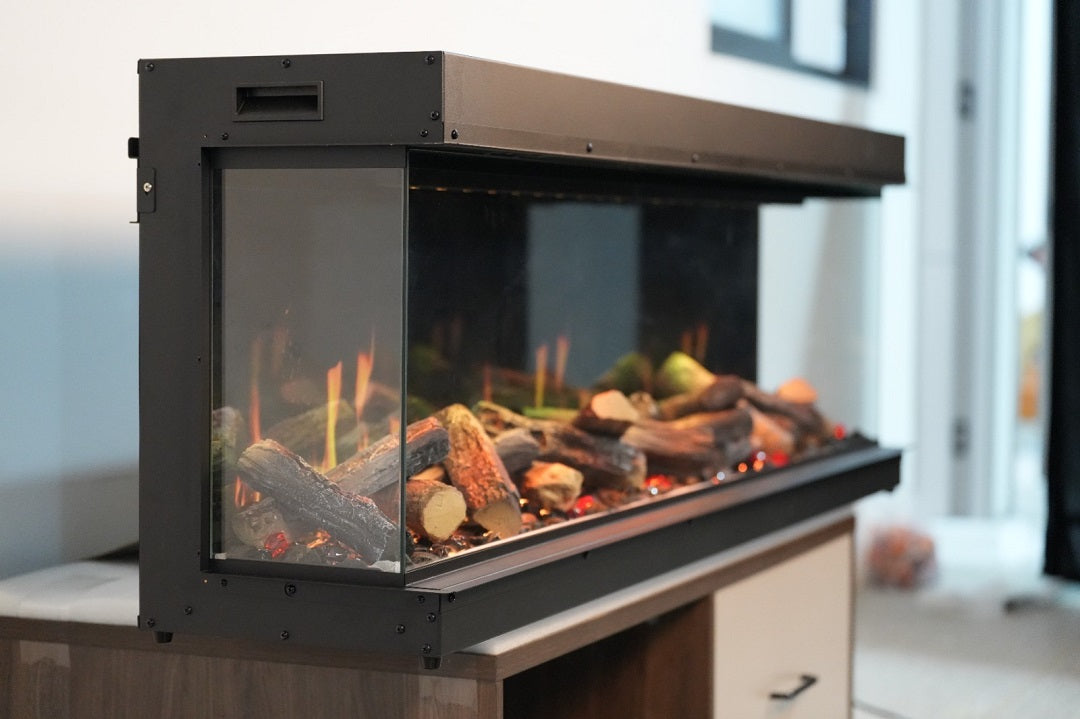 2025 TruFlame™ LCD Premium 60inch Wide 3 sided Media Wall Electric Fire with Aquarium