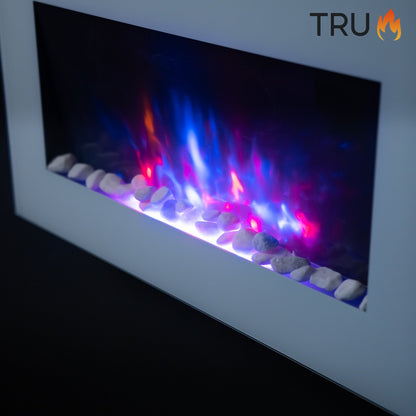 2025 TruFlame™ 73cm Wide Wall Mounted Flat White Glass Electric Fire with GLOW sides