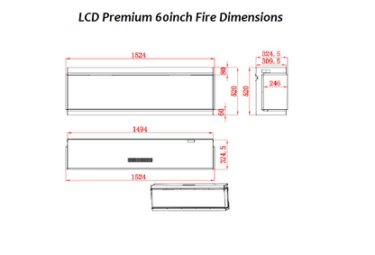 2025 TruFlame™ LCD Premium 60inch Wide 3 sided Media Wall Electric Fire with Aquarium