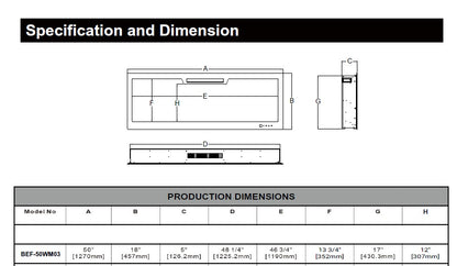 2025 TruFlame™ 50inch Wide Black Wall Mounted Electric Fire