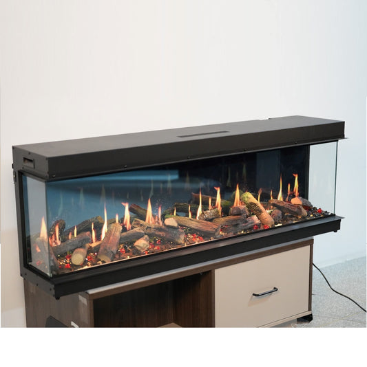 2025 TruFlame™ LCD Premium 60inch Wide 3 sided Media Wall Electric Fire with Aquarium