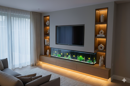 2025 TruFlame™ LCD Premium 60inch Wide 3 sided Media Wall Electric Fire with Aquarium