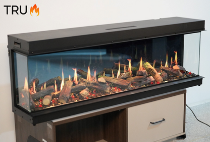 2025 TruFlame™ LCD Premium 60inch Wide 3 sided Media Wall Electric Fire with Aquarium