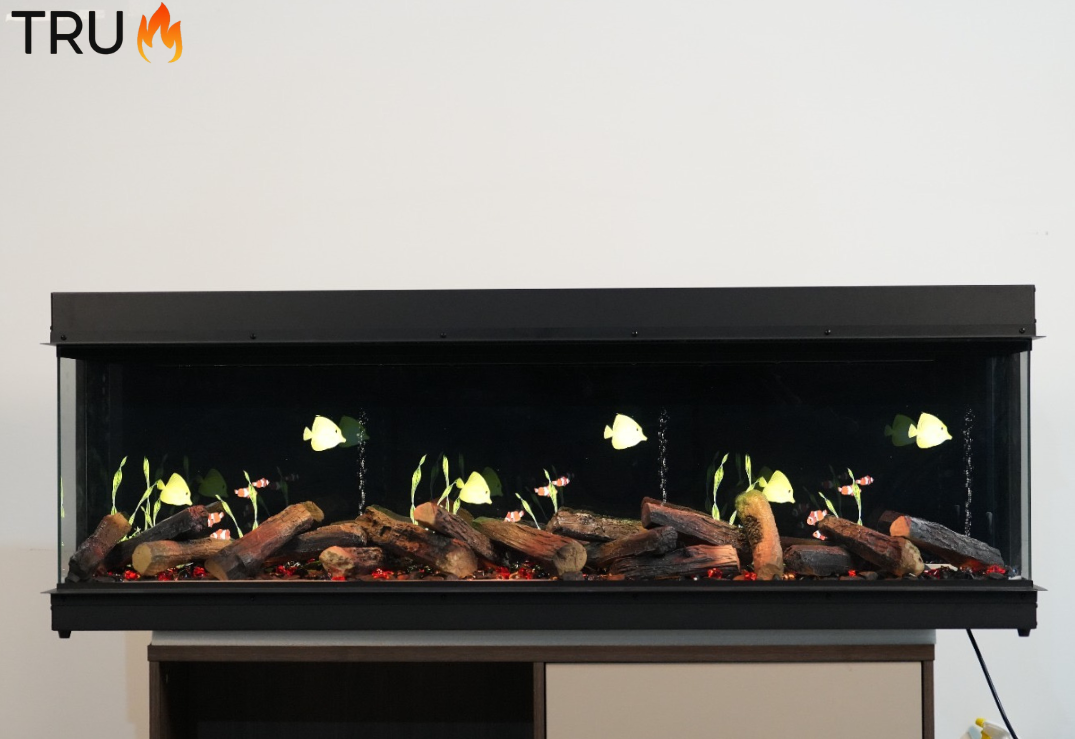 2025 TruFlame™ LCD Premium 60inch Wide 3 sided Media Wall Electric Fire with Aquarium