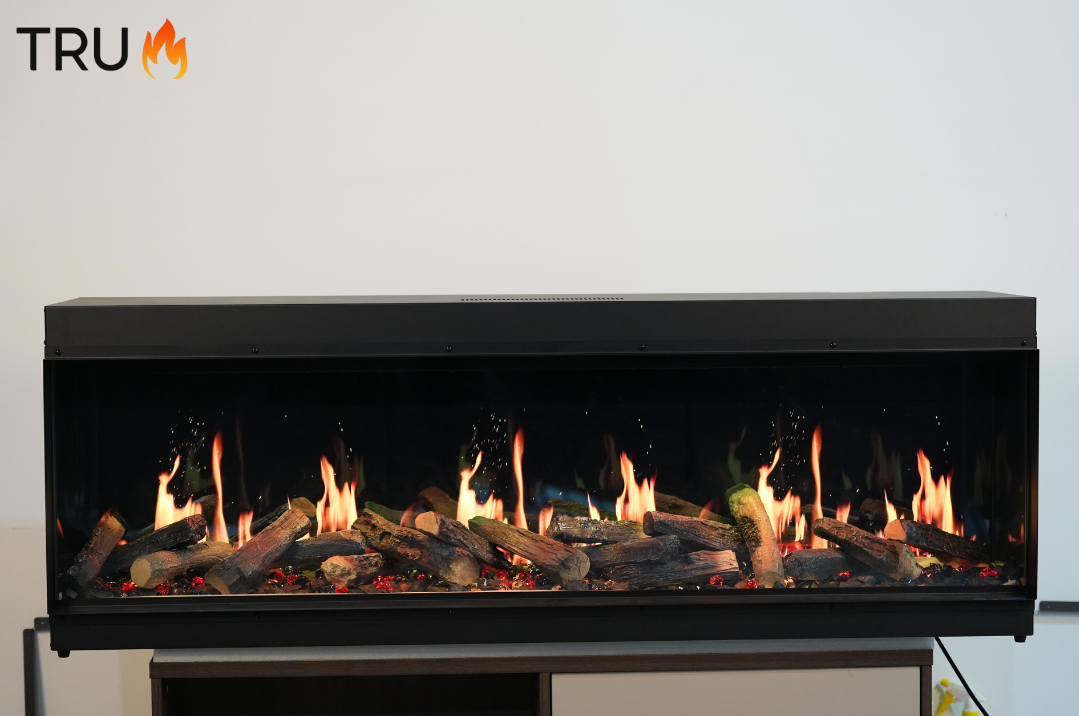 2025 TruFlame™ LCD Premium 60inch Wide 3 sided Media Wall Electric Fire with Aquarium