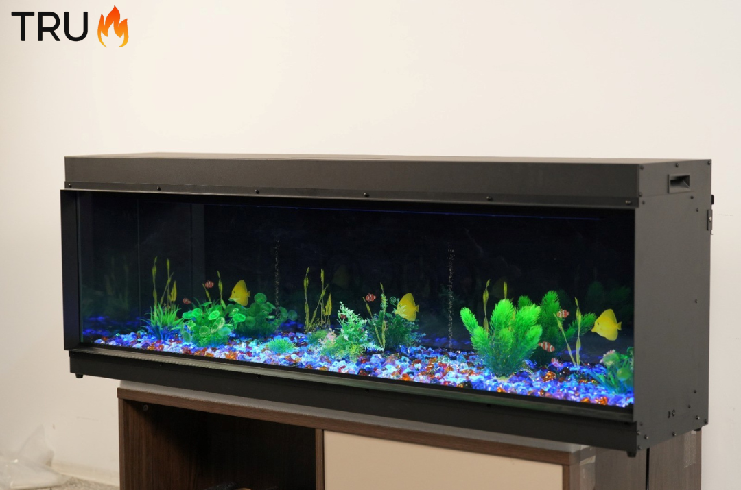 2025 TruFlame™ LCD Premium 60inch Wide 3 sided Media Wall Electric Fire with Aquarium