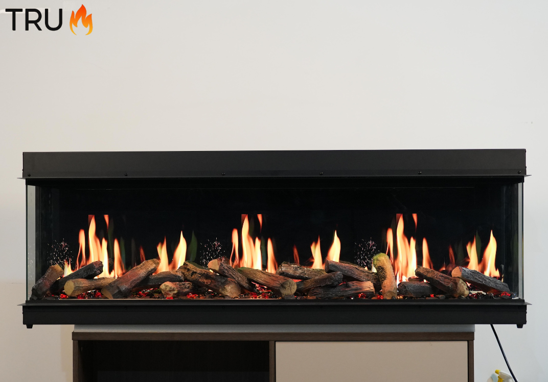2025 TruFlame™ LCD Premium 60inch Wide 3 sided Media Wall Electric Fire with Aquarium