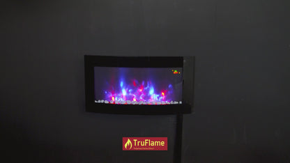 2025 TruFlame™ 89cm Wide Wall Mounted Curved Black Glass Electric Fire with Pebbles